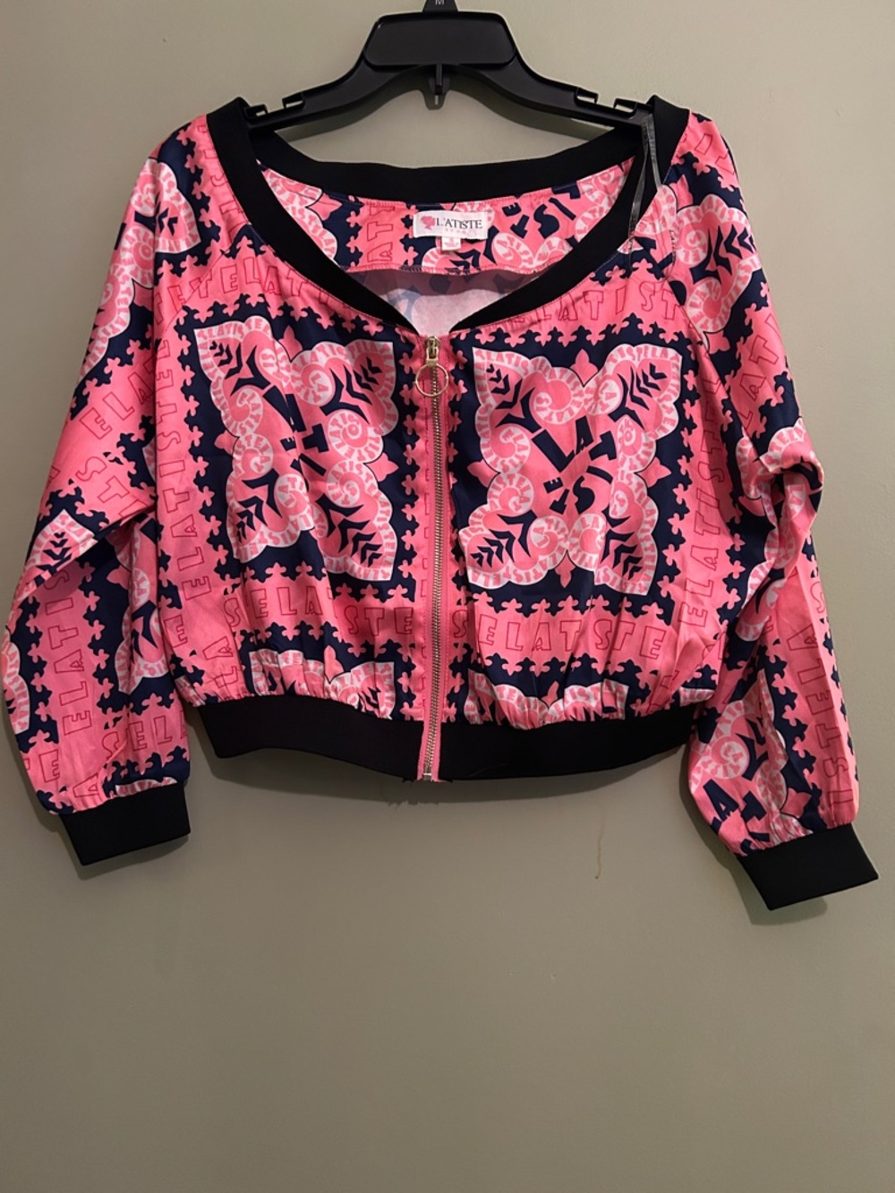 L'ATISTE Pink & Navy Graphic Zip Jacket